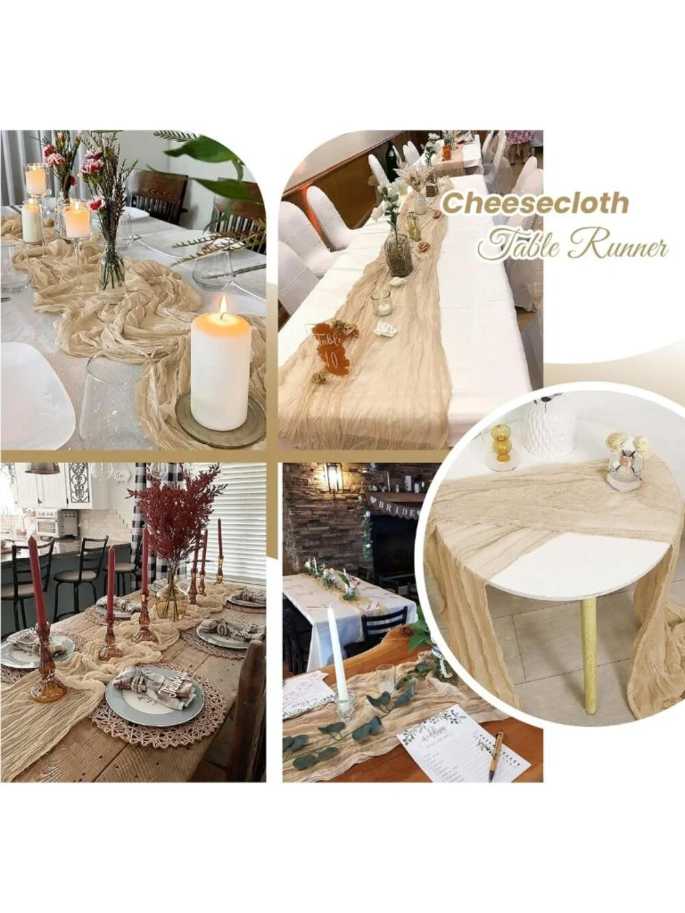 8 Pack Beige Gauze Table Runners 20x120